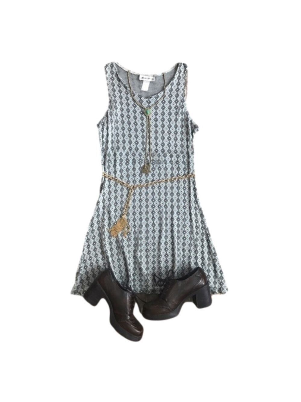 VINTAGE Metamorphosis geometric art deco print sleeveless dress Jr size XL